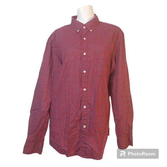 American Eagle Outfitters Red Patterned Casual Button Down Shirt - Picture 1 of 14
